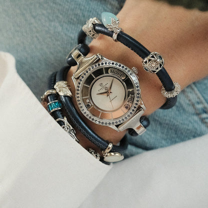 Blue Baguette - Charm 4 mm with Bracelet - Polished Sterling Silver with 10 Cubic Zirconia