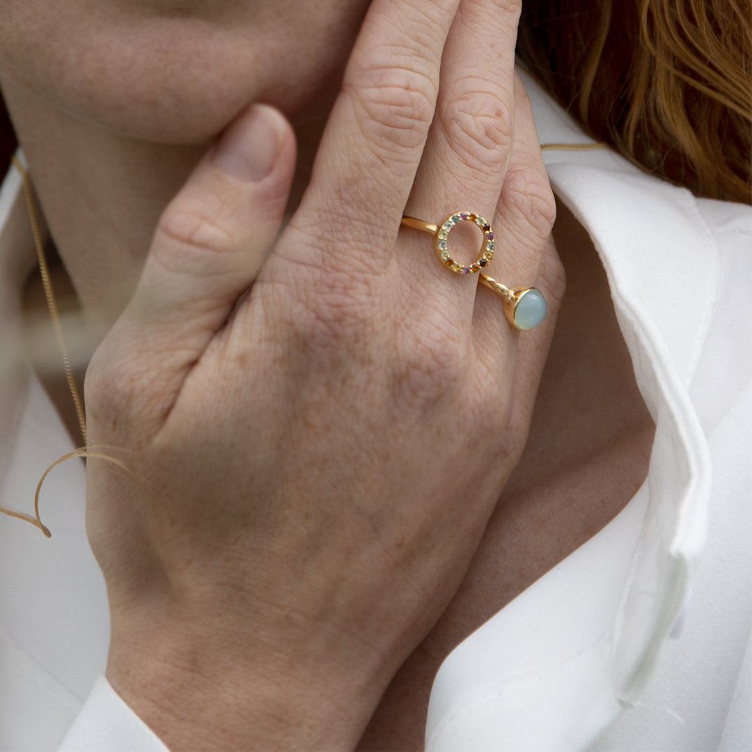 World Goals Ring - Polished Sterling Silver with 17 Multi color Multi stone