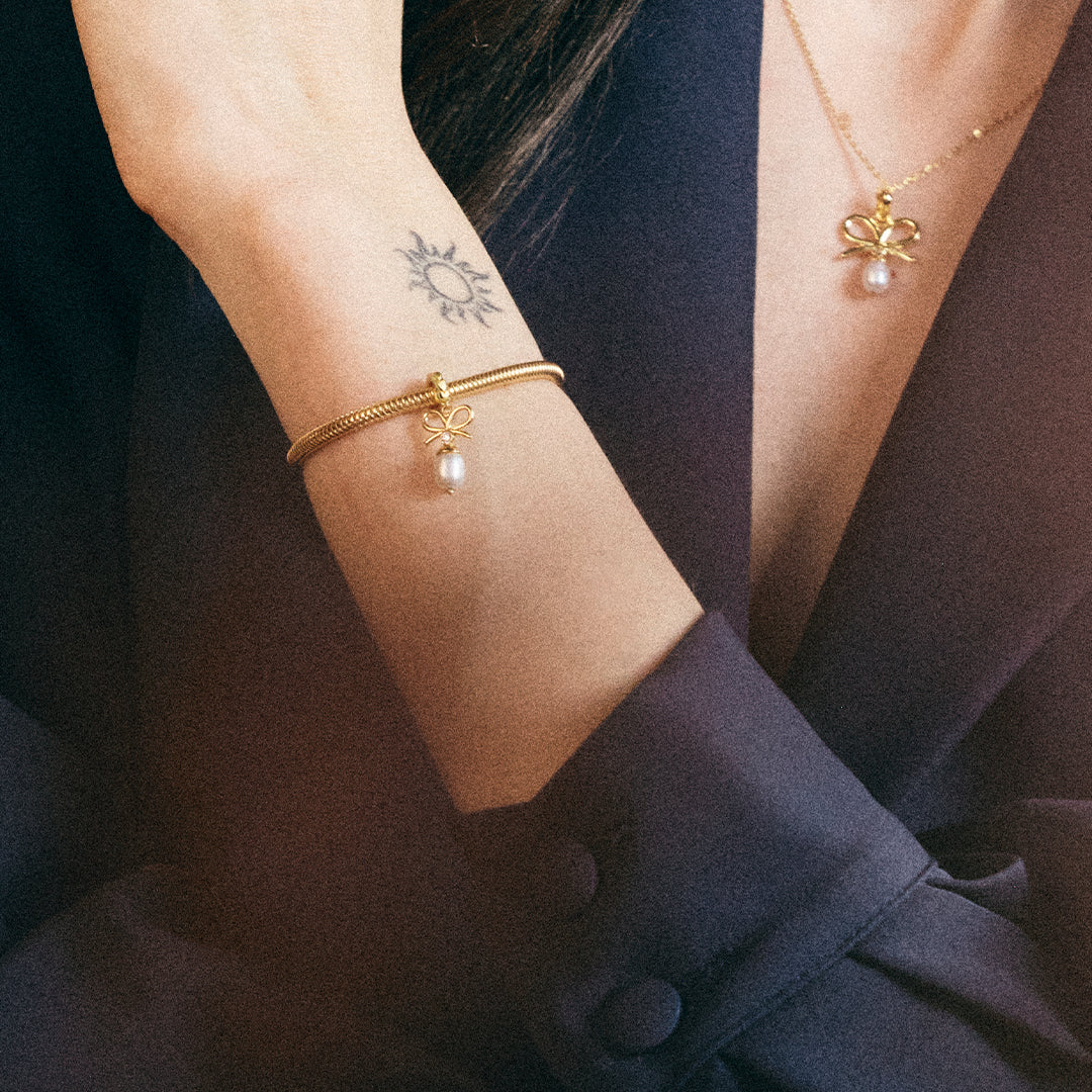 Celebrate - Dangle Charm 4 mm with Bracelet - Polished Gold-Plated Sterling Silver with 1 Cubic Zirconia