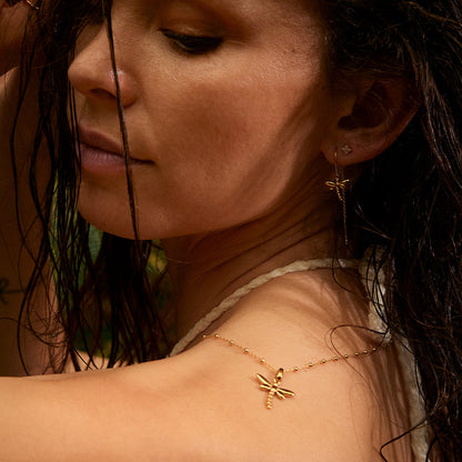 Dragonfly Dangle Earring - Gold Plated Sterling Silver