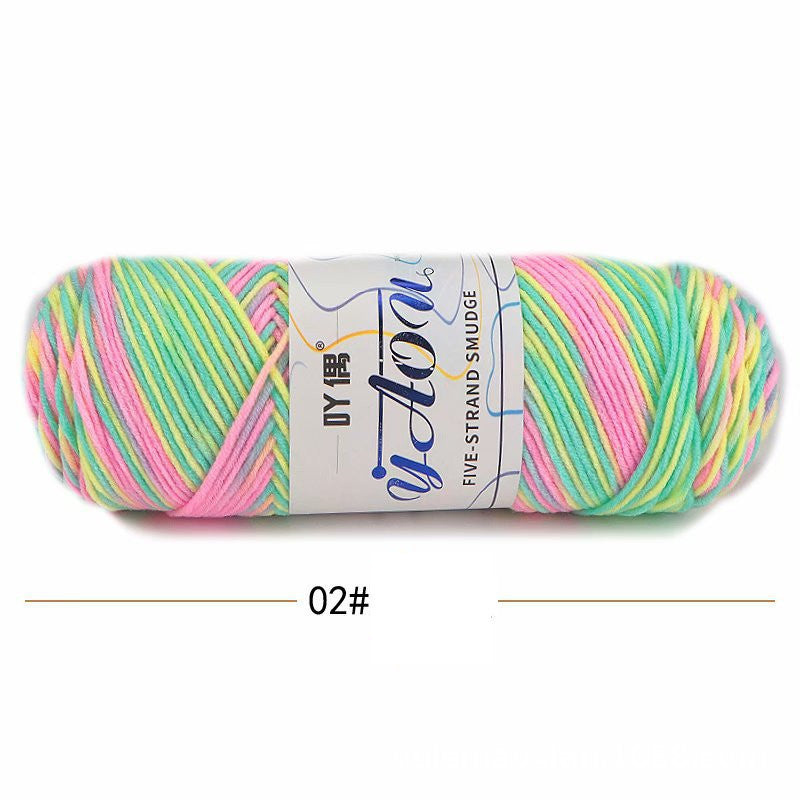 5Strands Milk Cotton Medium Thick Tie-dye Smudge Dyed Yarn