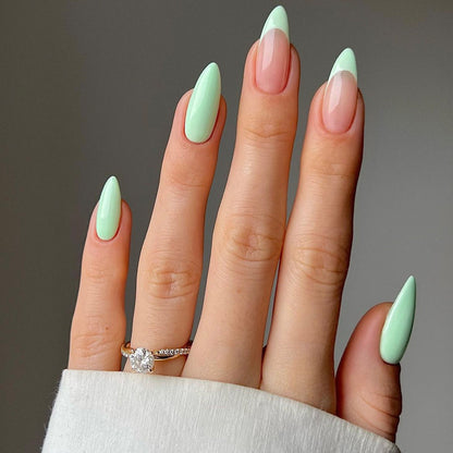 Wear Armor Short Green Simple 24 Pieces Fake Nails