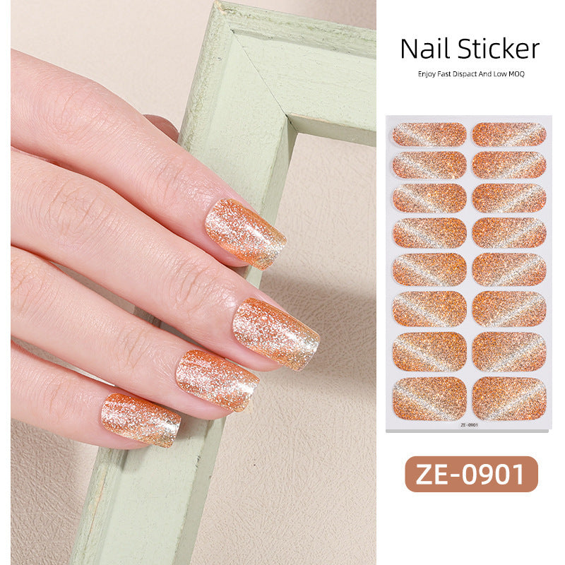 New Onion Powder Cat Eye Nail Applique 16 Finger Nail Sticker