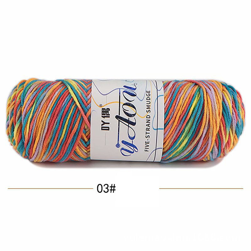 5Strands Milk Cotton Medium Thick Tie-dye Smudge Dyed Yarn