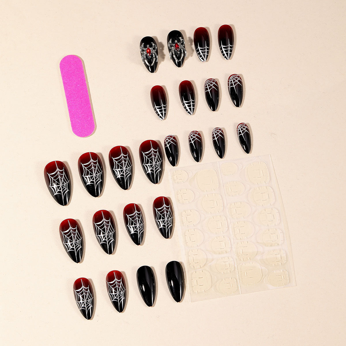 Halloween Nail Dark Black Black Red Gradient Spider Web Nail Stickers