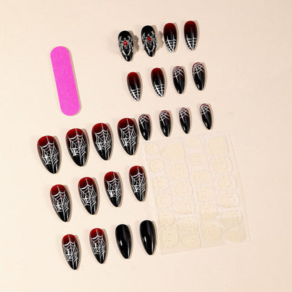 Halloween Nail Dark Black Black Red Gradient Spider Web Nail Stickers