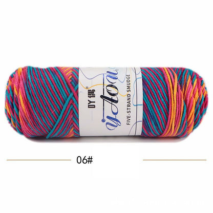 5Strands Milk Cotton Medium Thick Tie-dye Smudge Dyed Yarn