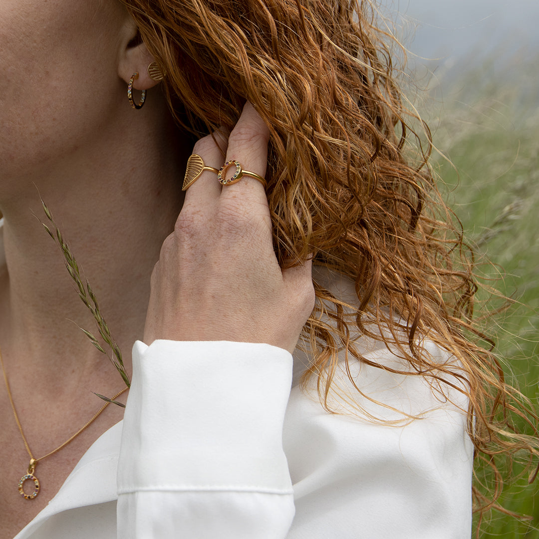 World Goals Earring Pendant - Polished Gold Plated Sterling Silver with 17 Multi color