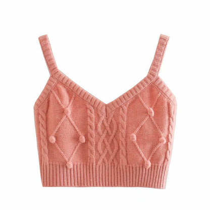 Three-dimensional Yarn Ball Twist Knit Sweater Sling