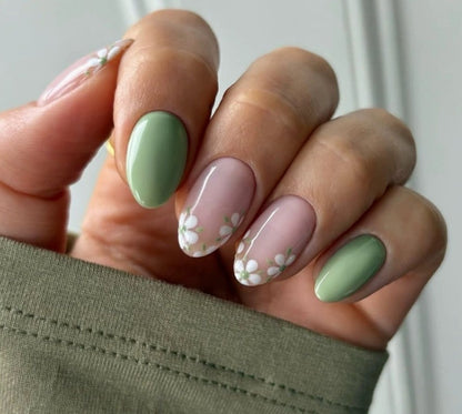 New Simple Cute White Little Flower Long Green Section