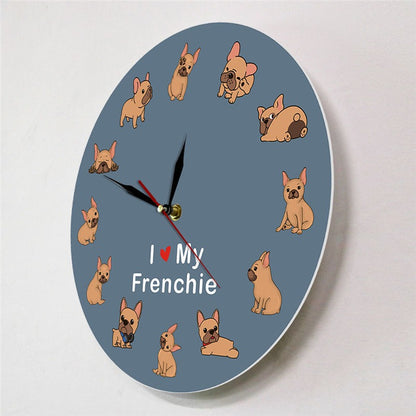 French Bulldog Printed Wall Clock Backlight. I Love My Frenchie Puppy Silent Non-ticking Clock