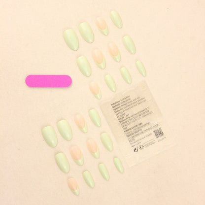 Wear Armor Short Green Simple 24 Pieces Fake Nails