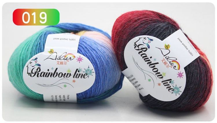 Pure Wool Long Rainbow Dyed Yarn