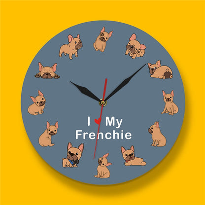French Bulldog Printed Wall Clock Backlight. I Love My Frenchie Puppy Silent Non-ticking Clock