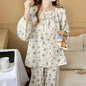 Women's Pajamas Cotton Yarn Print Pullover Tie
