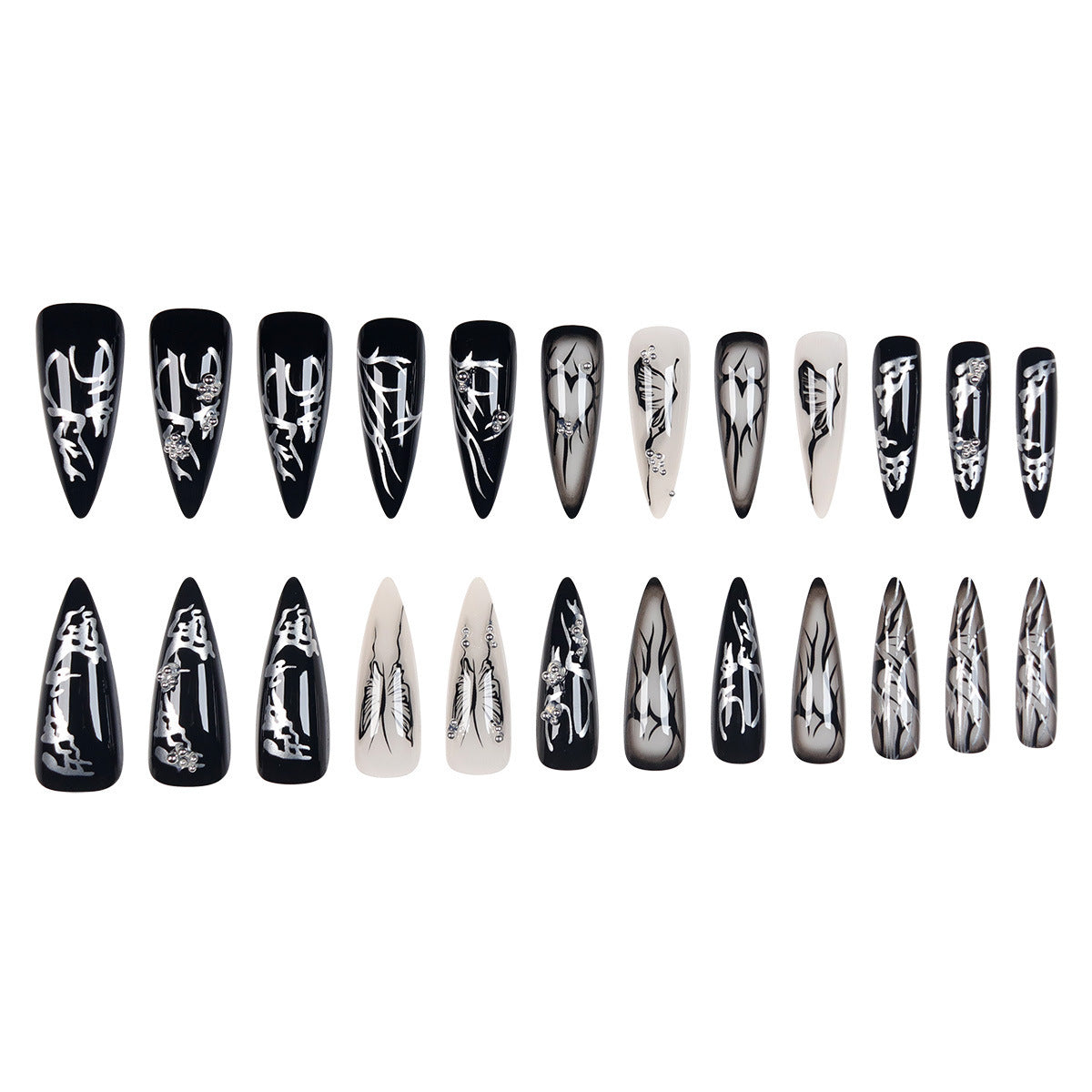 Dark Cool Spicy Punk European And American Nail Sticker Love Butterfly Wearable Fake Nails