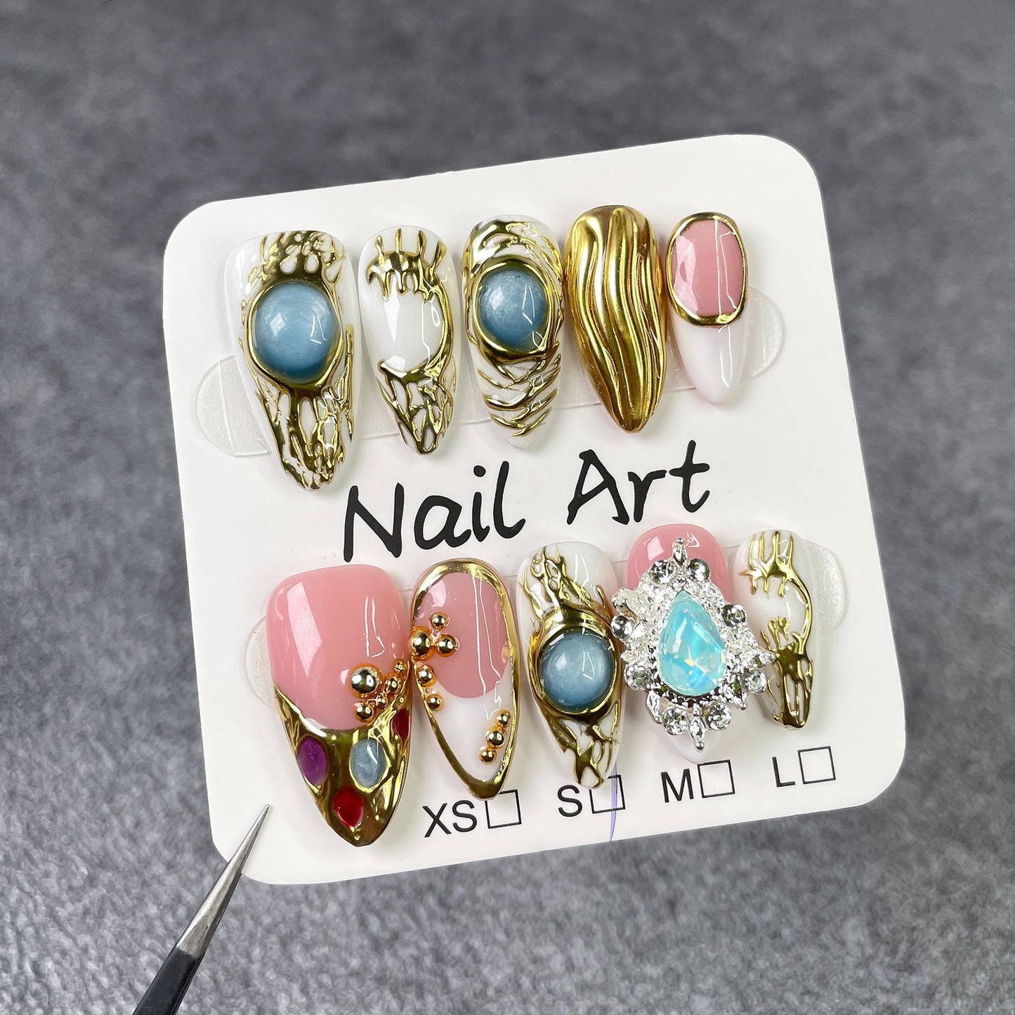 Metal Relief Almond Nail Art Ice Transparent French Pure Desire Heavy Industry Wear Nail