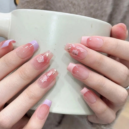 High-grade Nude Pure Desire Girl Heart Violet Red Wear Nail 24 Pieces