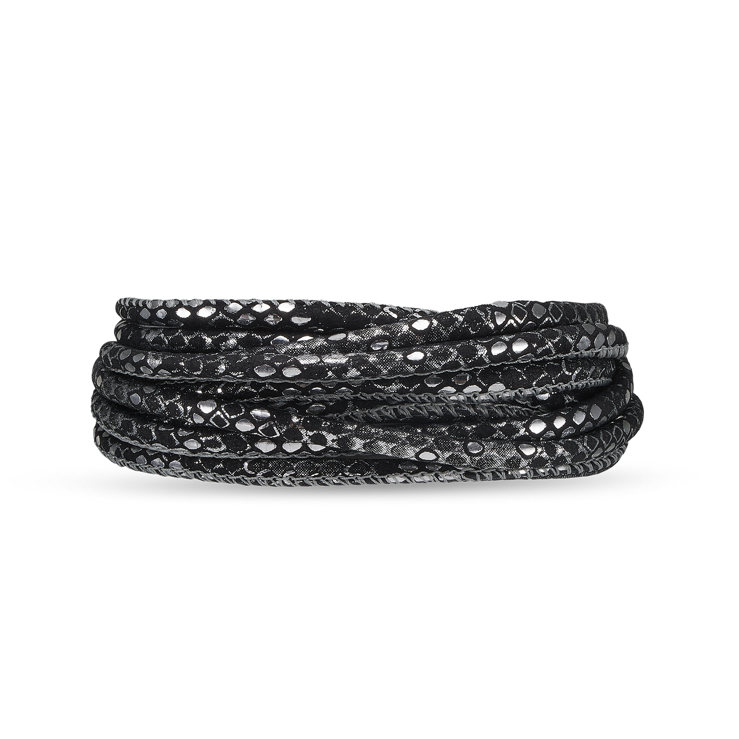 3 strenget Leather Bracelet - Silver Black  Christina Design London