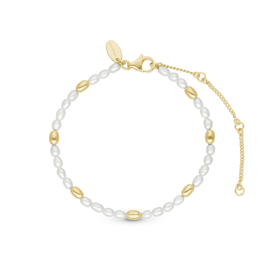 Magic Pearl Bracelet - Gold Plated Sterling Silver with 26 white Ferskvandsperler