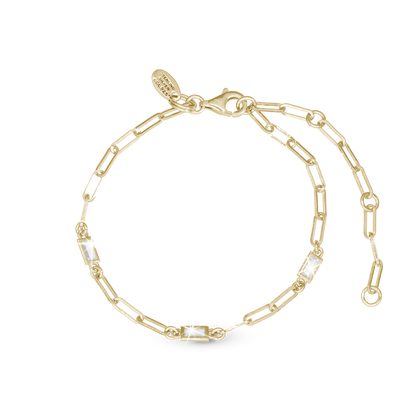 Shiny Links Bracelet - Polished Gold Plated Sterling Silver with 3 white