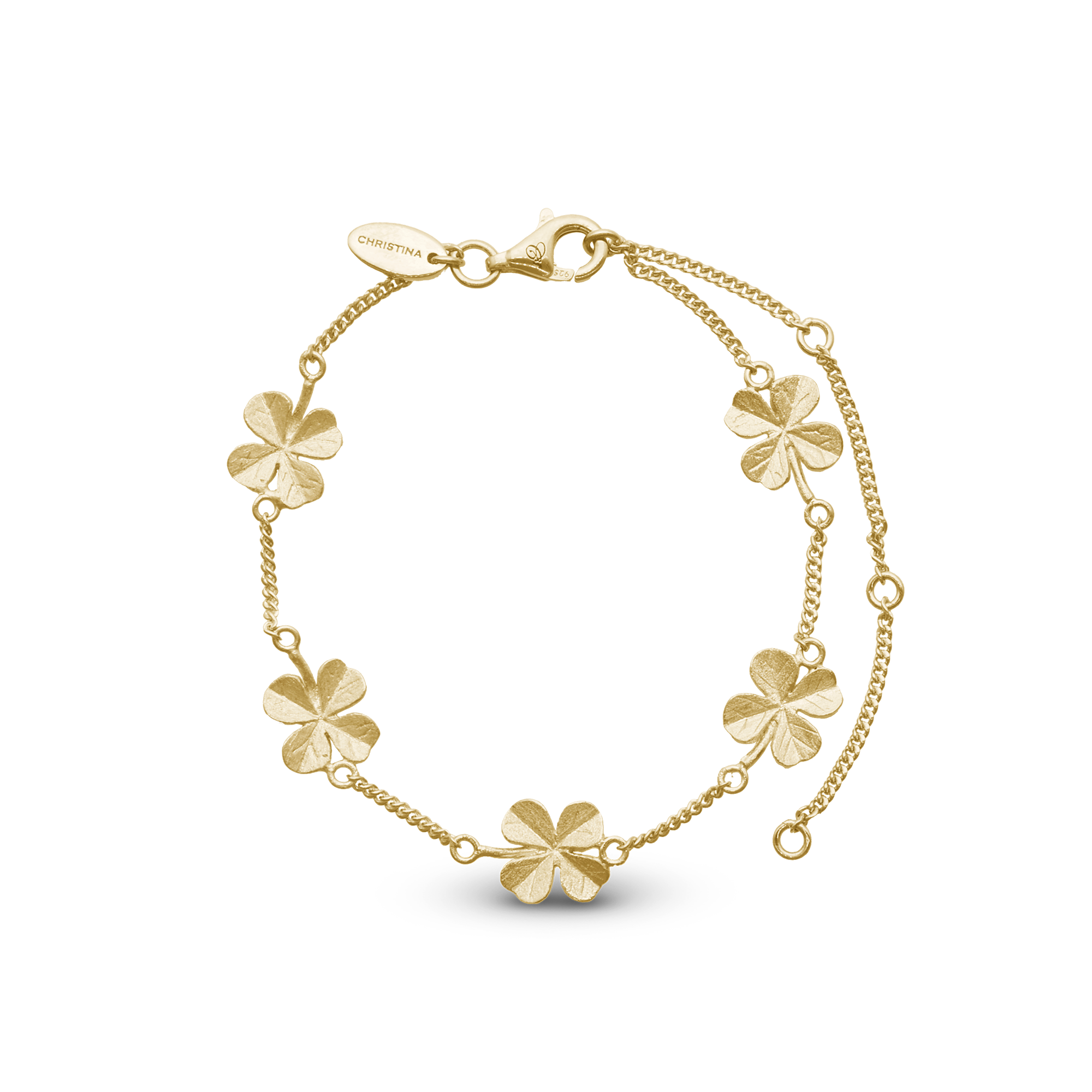 FoWatch Leaf Clover Bracelet - Light brush Gold Plated Sterling Silver