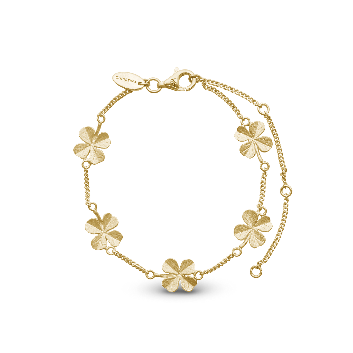 FoWatch Leaf Clover Bracelet - Light brush Gold Plated Sterling Silver
