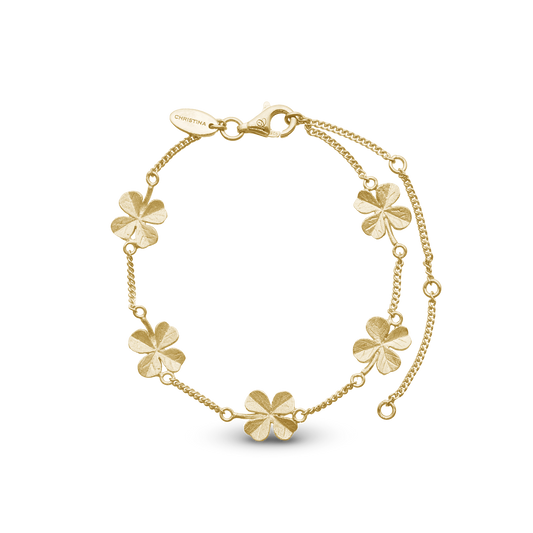 FoWatch Leaf Clover Bracelet - Light brush Gold Plated Sterling Silver