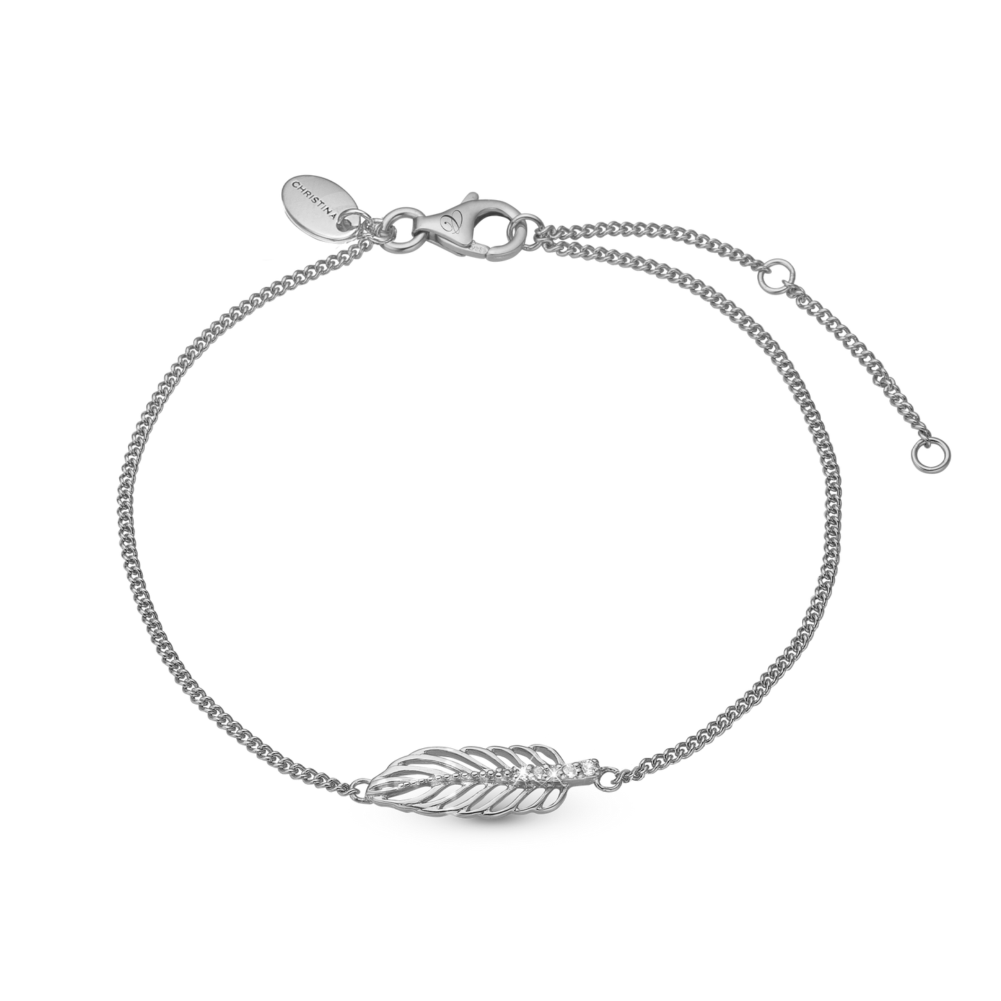 Feather Bracelet - Polished Sterling Silver with 6 white Topas