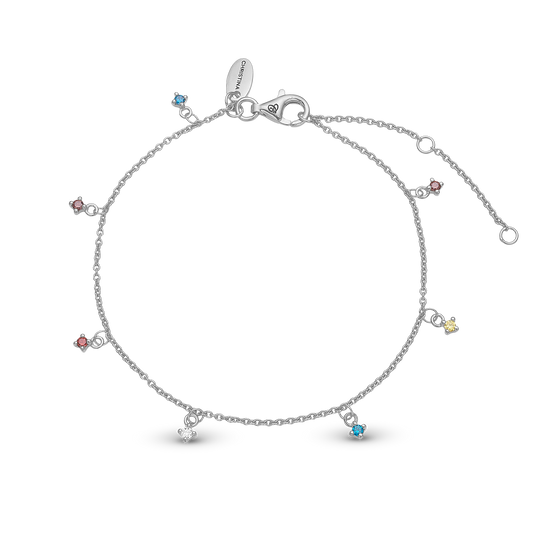 Rainbow Bracelet - Polished Sterling Silver with 7 Multi color Cubic Zirkonia