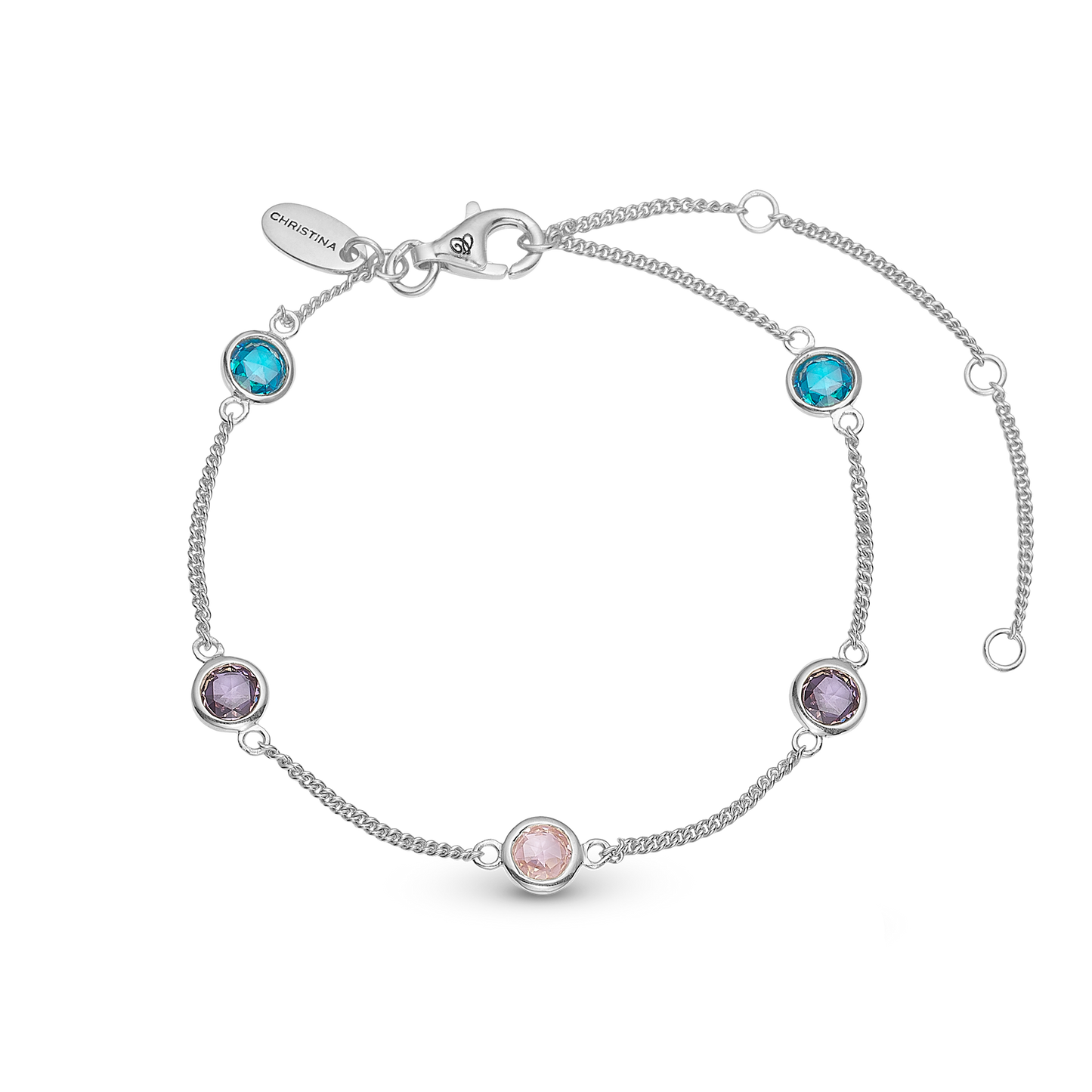 Colourful Champagne Bracelet - Polished Sterling Silver with 5 Multi color Cubic Zirkonia