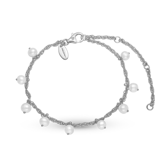 Dangling Pearls Bracelet - Sterling Silver with 9 white Ferskvandsperler