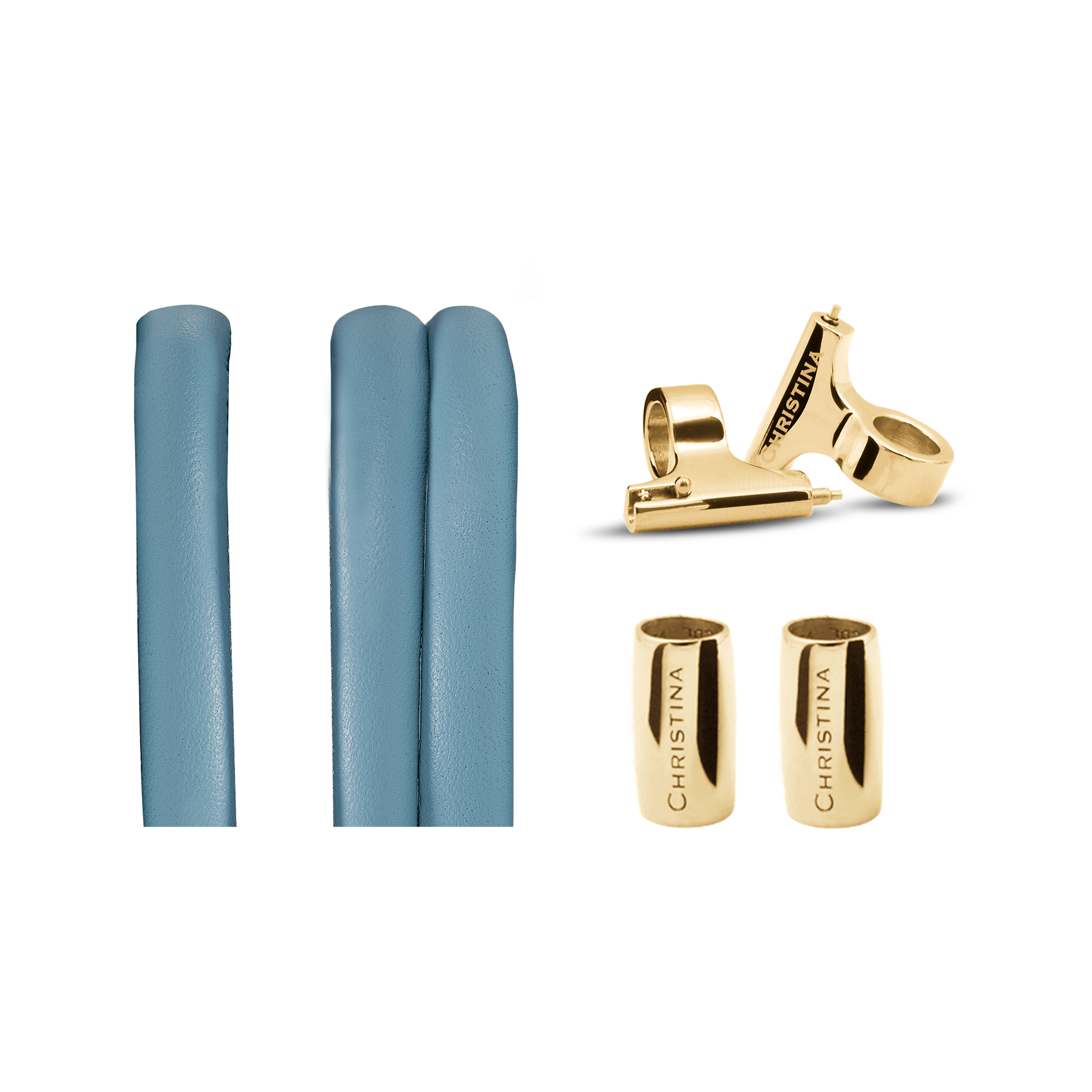 Classic Leather set for Watch LyseBlue with 16 mm Gold Plated T-Bars