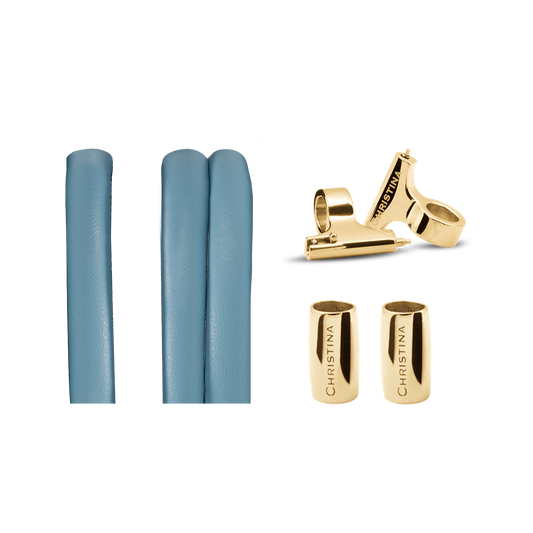 Classic Leather set for Watch LyseBlue with 16 mm Gold Plated T-Bars