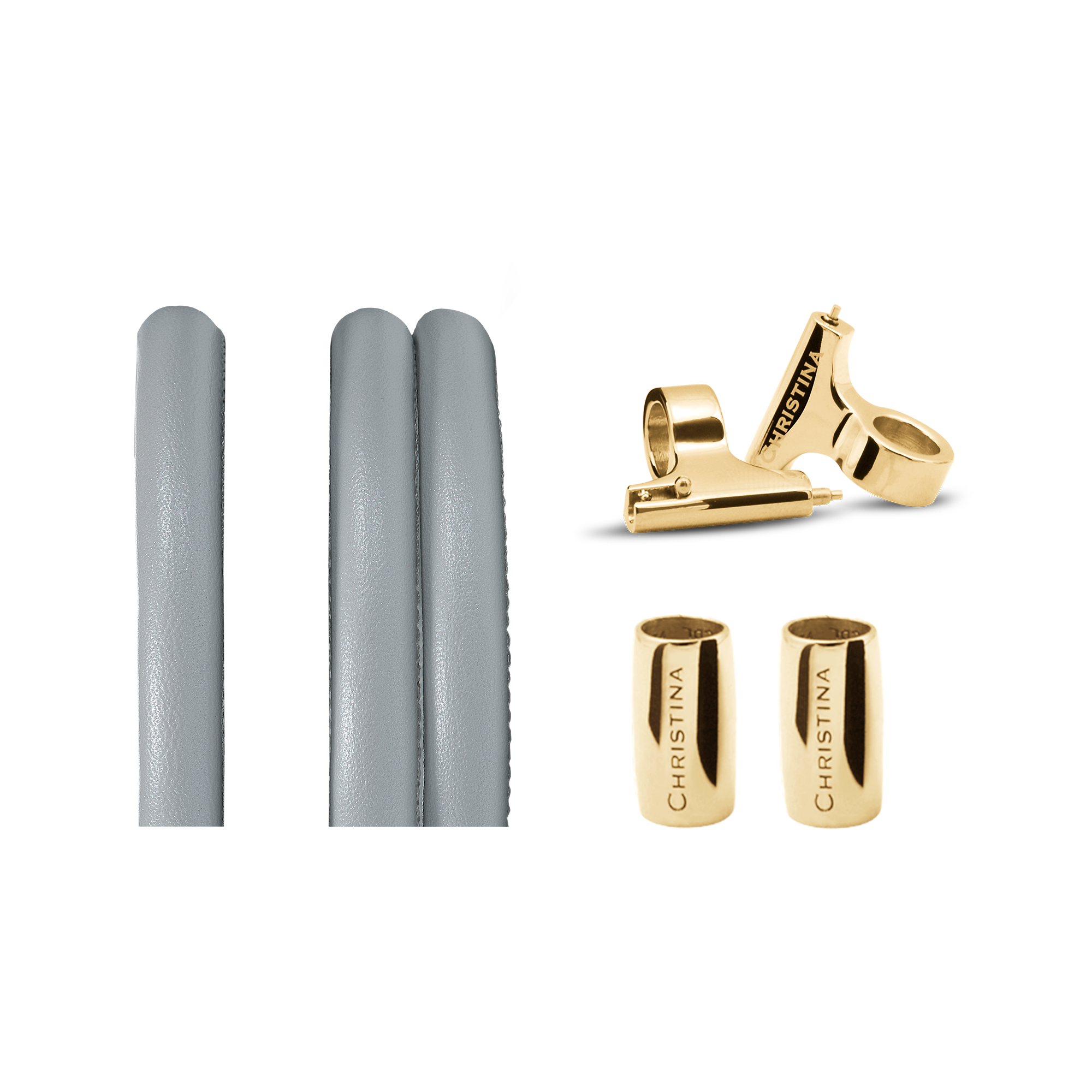 Classic Leather set for Watch Pearlgrey with 16 mm Gold Plated T-Bars