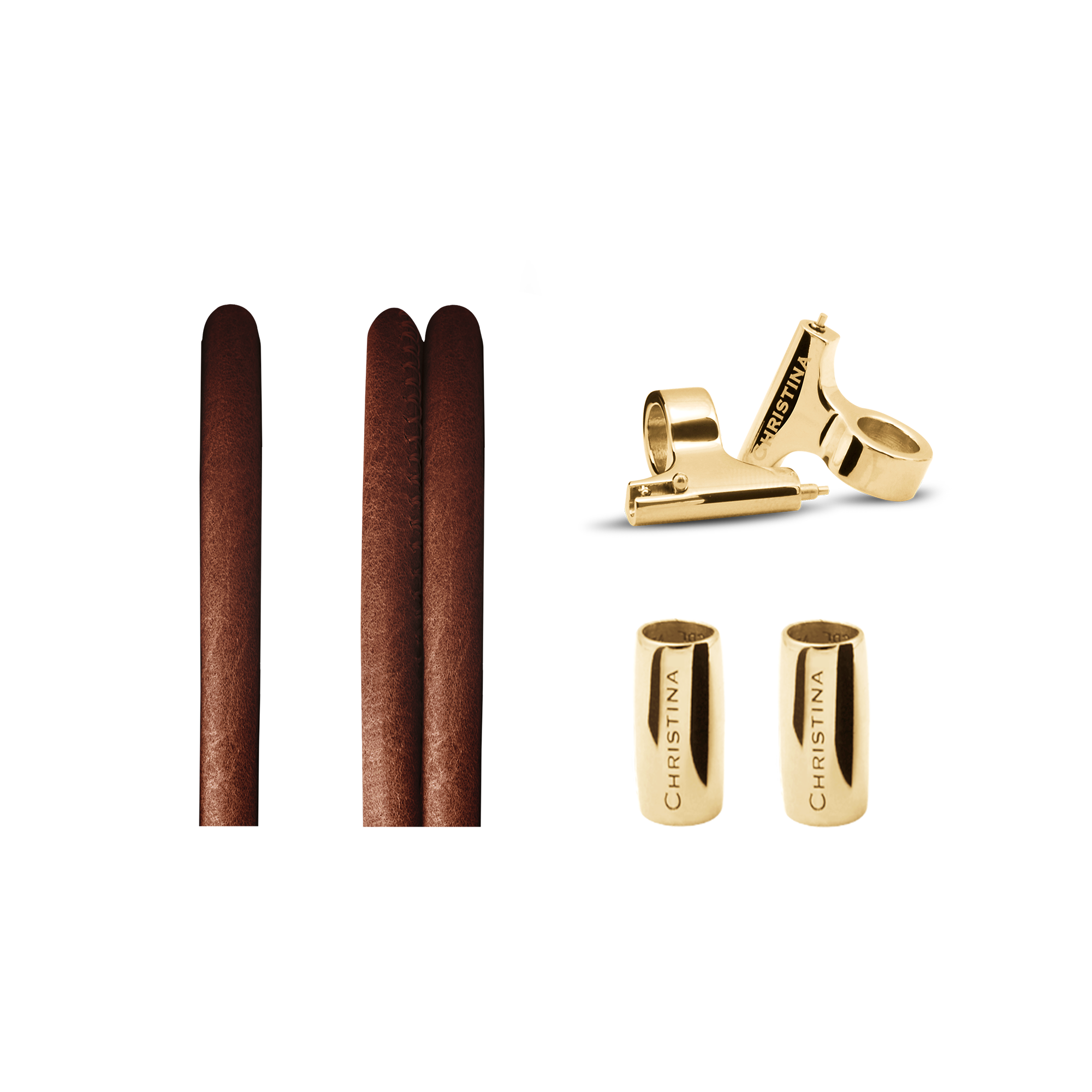 Slim Leather set for Watch Cognac - Gold Plated T-bars