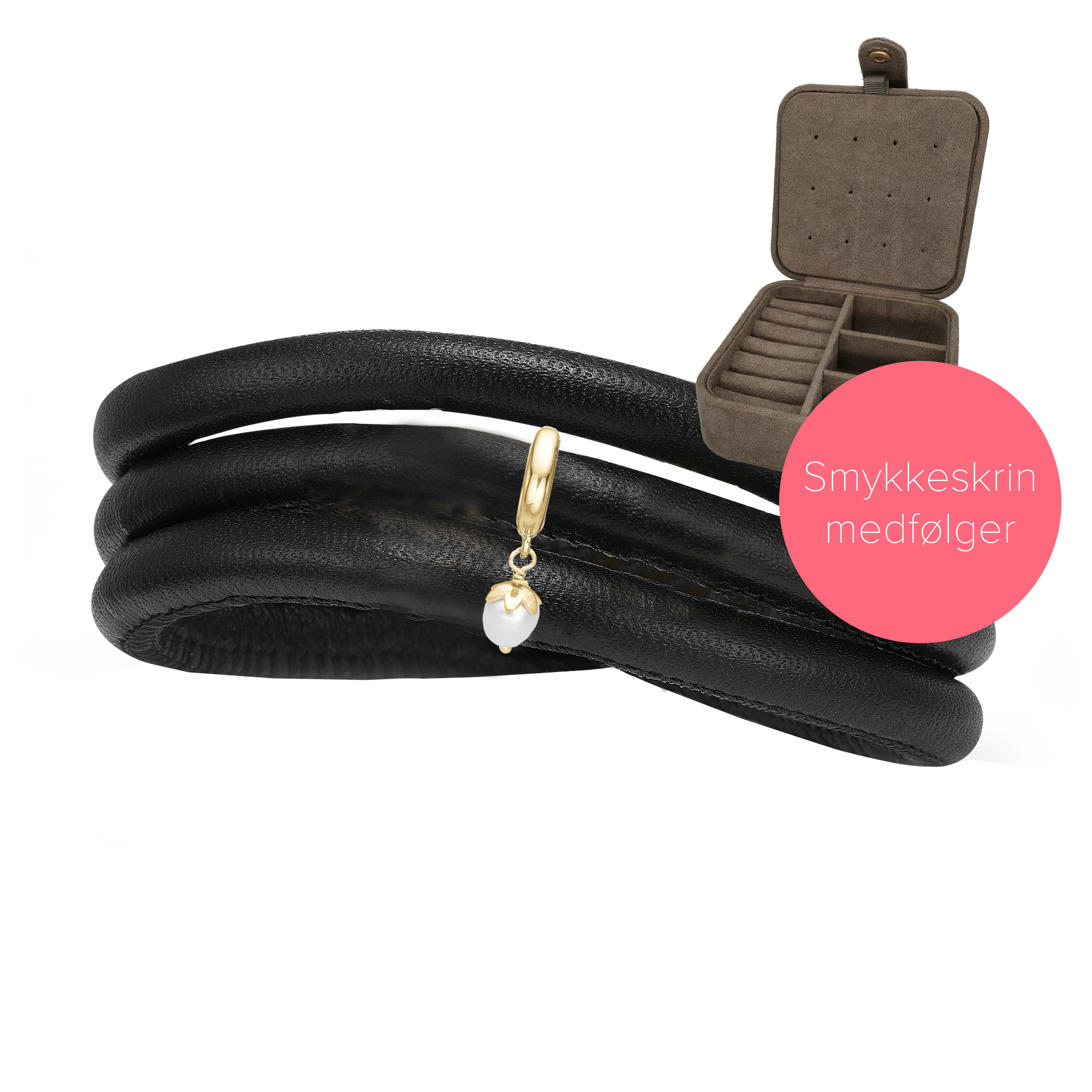 Embrace Classic Læder Sæt - med 6 mm Charm i Gold Plated Sterling Silver og Smykkeskrin
