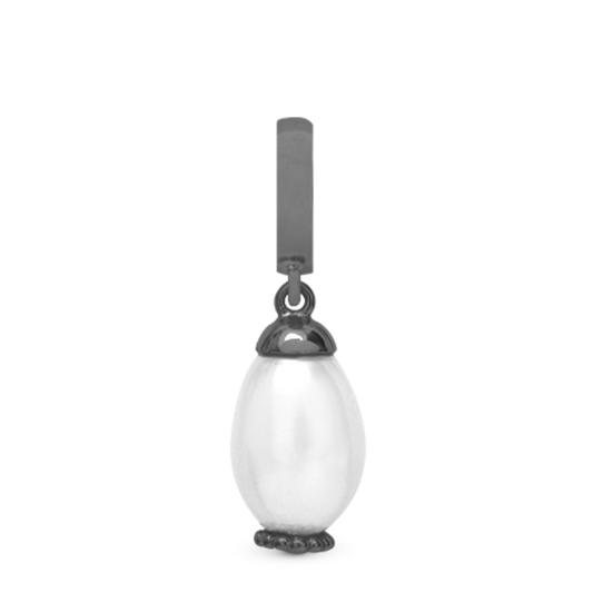 Pearl Drop White Hænger Charm 6 mm Til Armbånd - Rutheniumbelagt m. 1 Ferskvandsperle