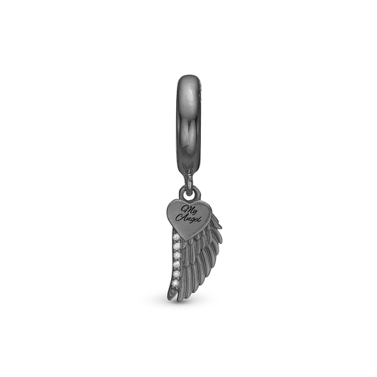 My Angel Drop Earring Charm 6 mm for Bracelet - Polished Ruthenium Plated with 9 white Cubic Zirkonia