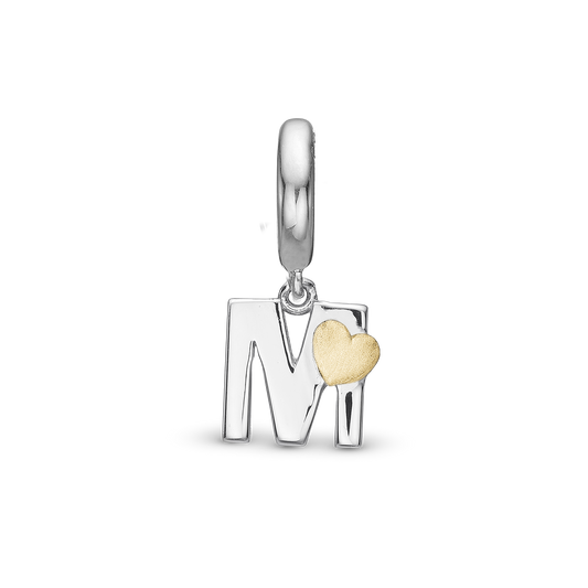 Letter M Drop Earring Charm 6 mm for Bracelet - Polished Bicolor