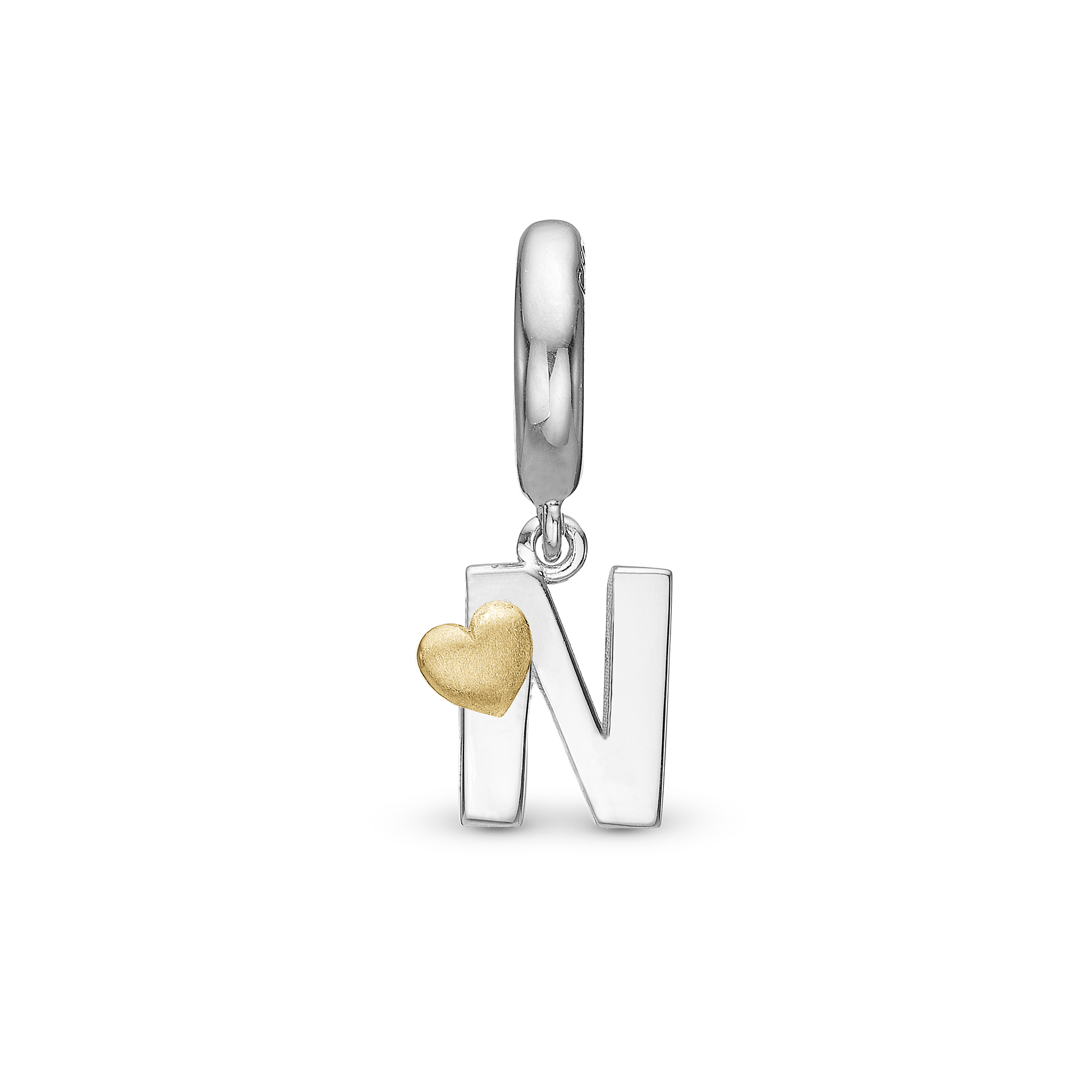 Letter N Drop Charm 6 mm for Bracelet - Polished Bicolor