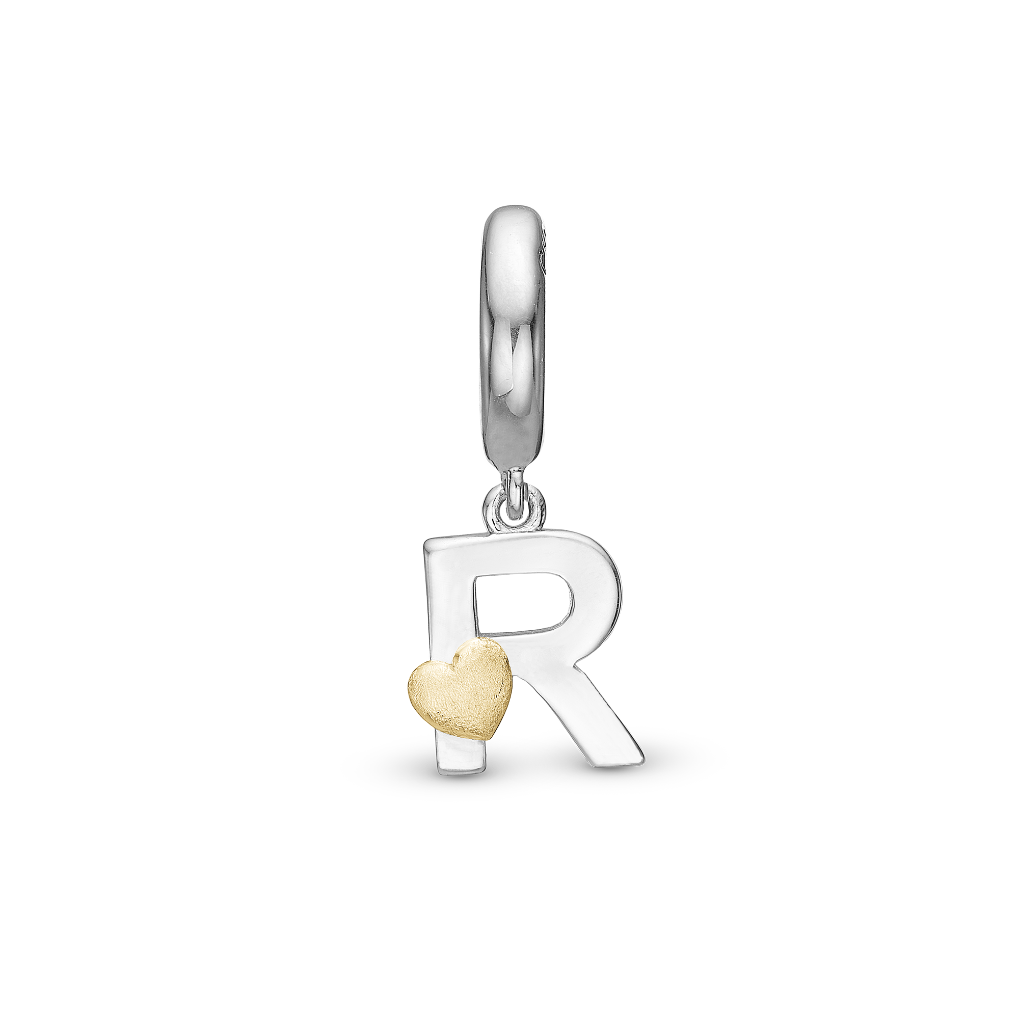 Letter R Drop Charm 6 mm for Leather Bracelet - Polished Bicolor