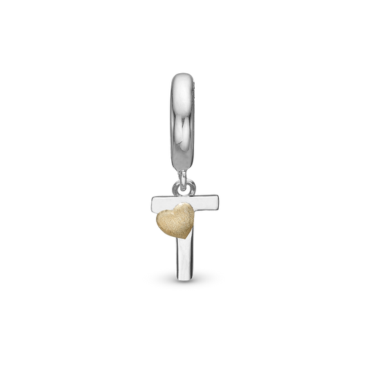 Letter T Drop Earring Charm 6 mm for Bracelet - Polished Bicolor