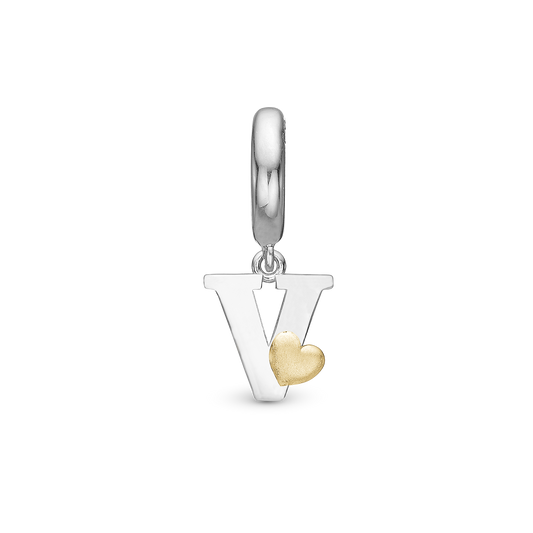 Letter V Drop Earring Charm 6 mm for Bracelet - Polished Bicolor