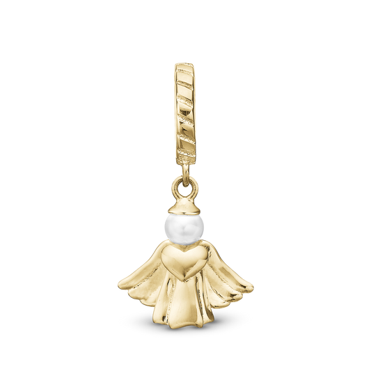 Heavenly Angel Drop Earring Charm 6 mm for Bracelet - Polished Gold Plated Sterling Silver with 1 Ferskvandsperle