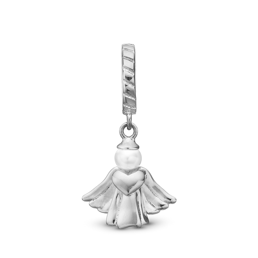 Heavenly Angel Drop Earring Charm 6 mm for Bracelet - Polished Sterling Silver with 1 Ferskvandsperle