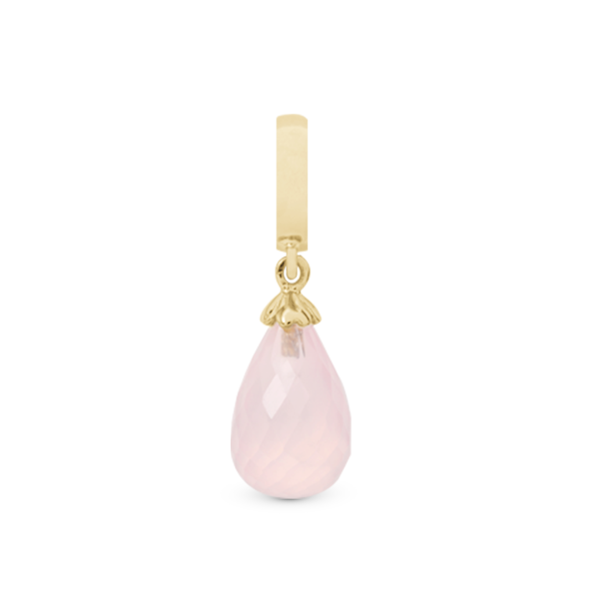 Rose Quatz Drop Charm 6 mm for Leather Bracelet - Polished Gold Plated Sterling Silver with 1 Rosa Kvarts