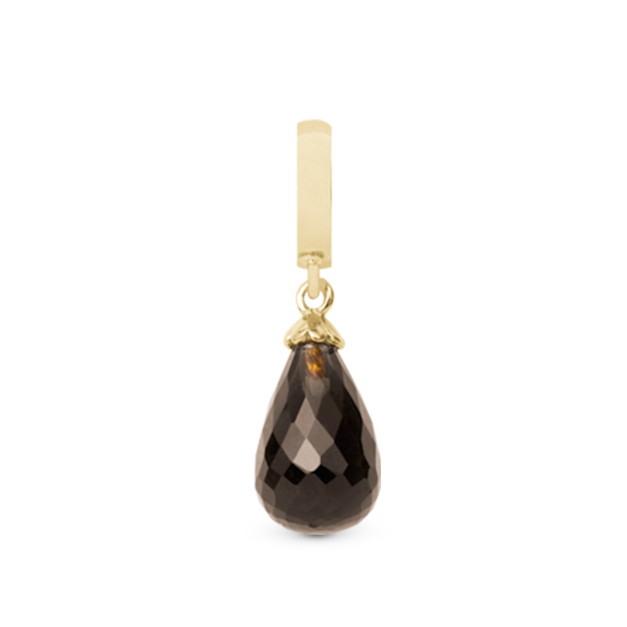 Smokey Quartz Drop Charm 6 mm for Leather Bracelet - Polished Gold Plated Sterling Silver with 1 Krystalkvarts