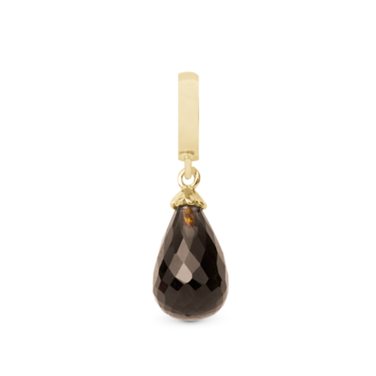 Smokey Quartz Drop Earring Charm 6 mm for Bracelet - Polished Gold Plated Sterling Silver with 1 Krystalkvarts