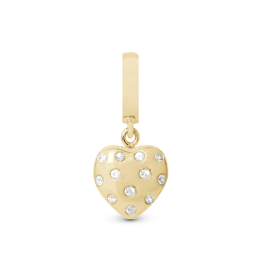 Million Heart Drop Earring Charm 6 mm for Bracelet - Polished Gold Plated Sterling Silver with 12 Safir